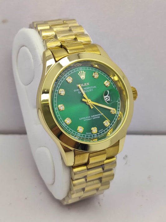 ROLEX Gold Men's Watch with Green Dail and Date